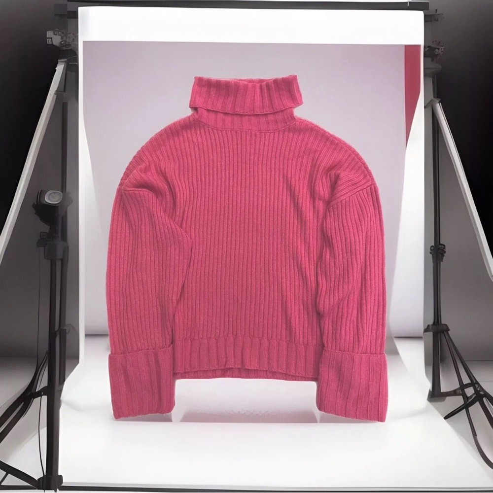 Nine West Womens Pink Cable Knit Turtle Neck Pull-Over Sweater (S)